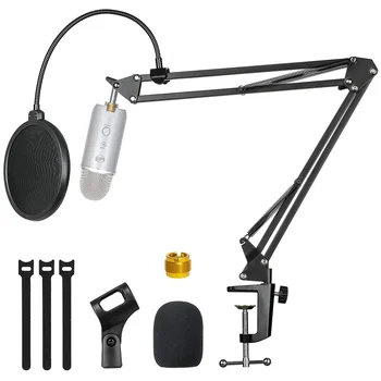 

GEVO Microphone Stand With Microphone Windscreen and Dual Layered Pop Filter Suspension Boom Scissor Arm For Blue Yeti Snowball