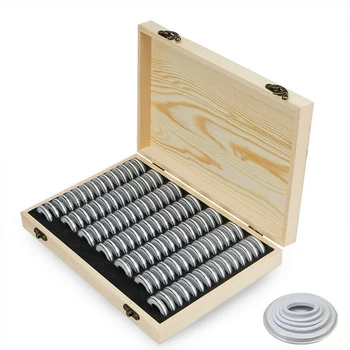 

Wooden Coin Case Holder Coin Storage Container With Foam Pieces Plastic Disks with Vintage Hardware Lock For Coin Collection