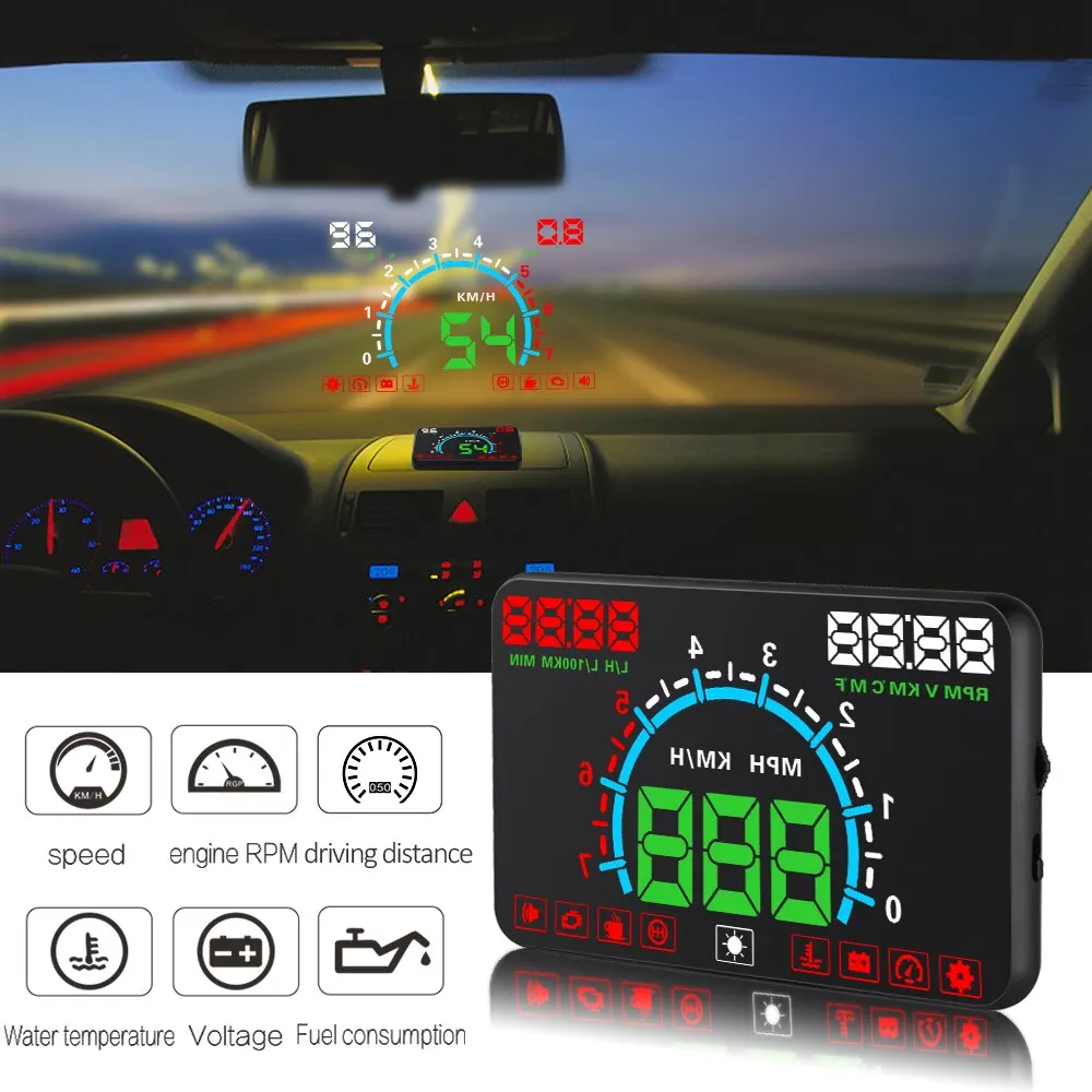 E350 OBD2 II HUD Car Display 5.8 Inch Screen Easy Plug And Play Overspeed Alarm Consumption display hud projector