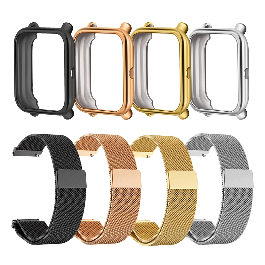 2 в 1 для Amazfit Bip ремешок металлический Миланский магнитный браслет+ ТПУ чехол протектор для часов для Xiaomi Amazfit Bip аксессуары