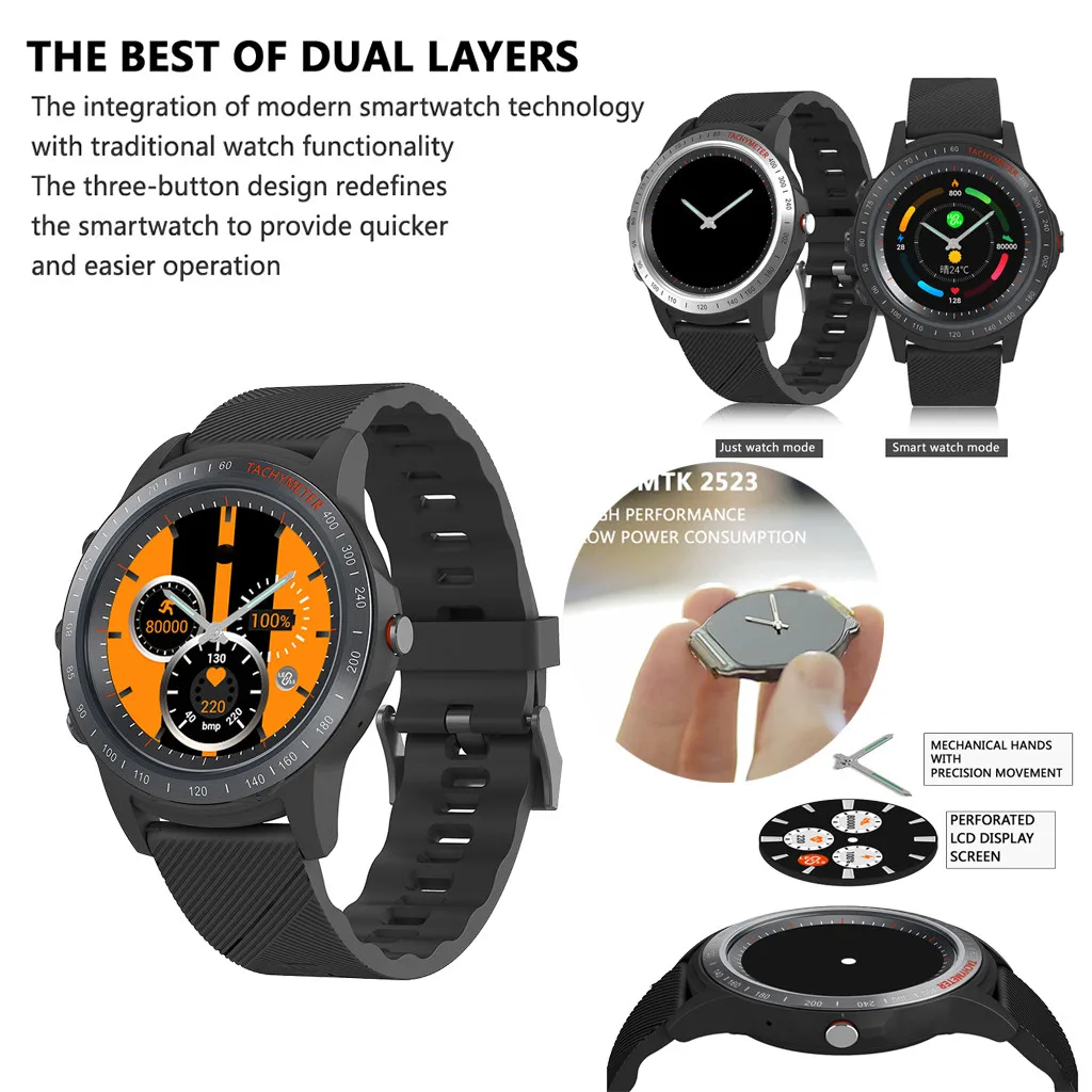 ЖК-дисплей 2 дюймов перфорированные Экран Dual Bluetooth IP67 Водонепроницаемый Смарт-часы с функцией вызова сердечного ритма IC Традиционный Указатель для Android