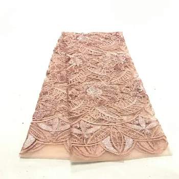

Latest Peach African Lace Fabric 2019 High Quality Lace Embroidery French Mesh With sequin Nigerian Lace Fabrics Materia Xb4-84