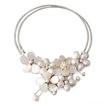 

Multi Flower White Pearl Cluster Choker Wrap Necklace