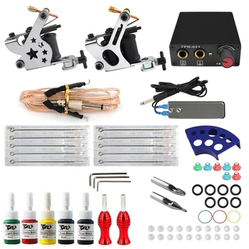 

Professional Tattoo Machine Set with mini Power Supply 10 Tattoo Needles 5 Immortal Color Inks Body Art Complete Tattoo Kit