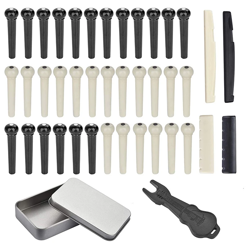 36PCS Acoustic Guitar Bridge Pins Pegs with 2 PCS Saddle Nut and Pin Puller Remover for Bass | Спорт и развлечения