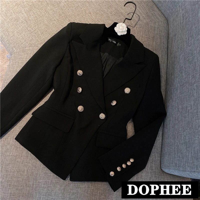 

2020 Spring New Retro Double Breasted Slim Suit Jacket Women's Solid Color Blazer Coat Lady Suit Coat Outwear