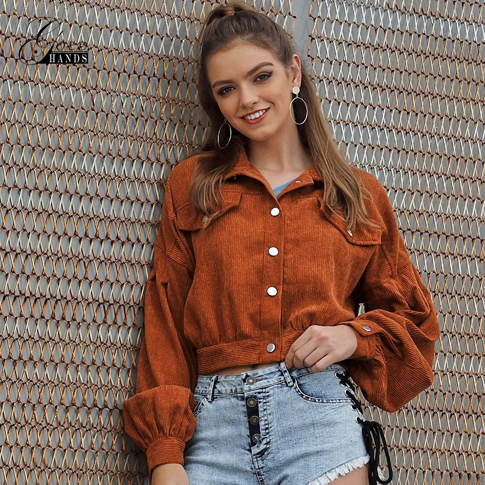 

Gold Hands 2019 Women Single Breasted Loose Coat Corduroy Short Jacket Female Long Sleeve Basic Jackets Fall Winter Outerwear