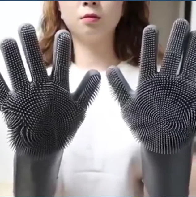 Guantes multiusos de silicona grado alimenticio para lavar platos, duraderos, útiles de limpieza -