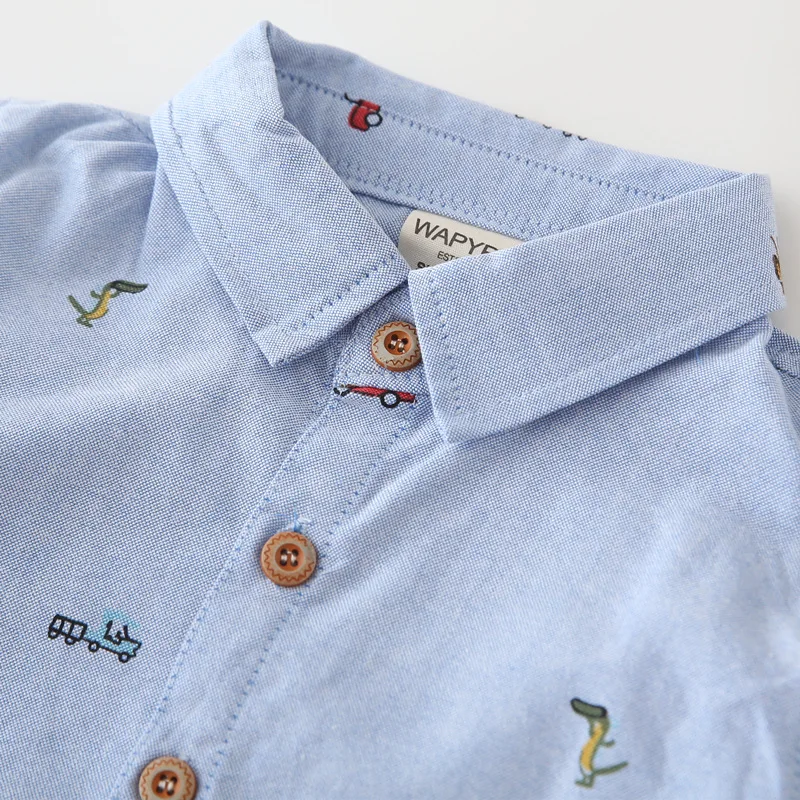 Boys Long Sleeve Shirts Cotton Oxford Car Printing Autumn