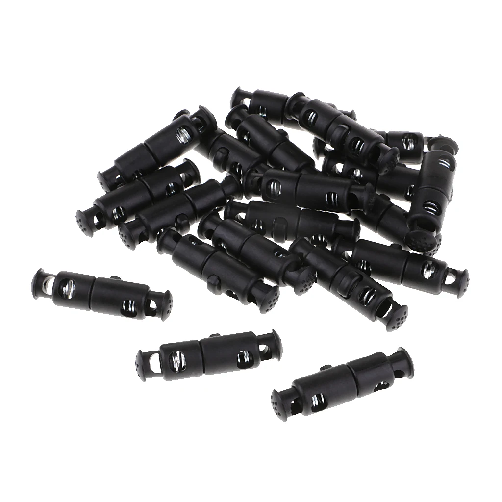20 Pieces Plastic Dual Head Drawstring Toggle Spring Stopper String Cord Locks 50x12mm