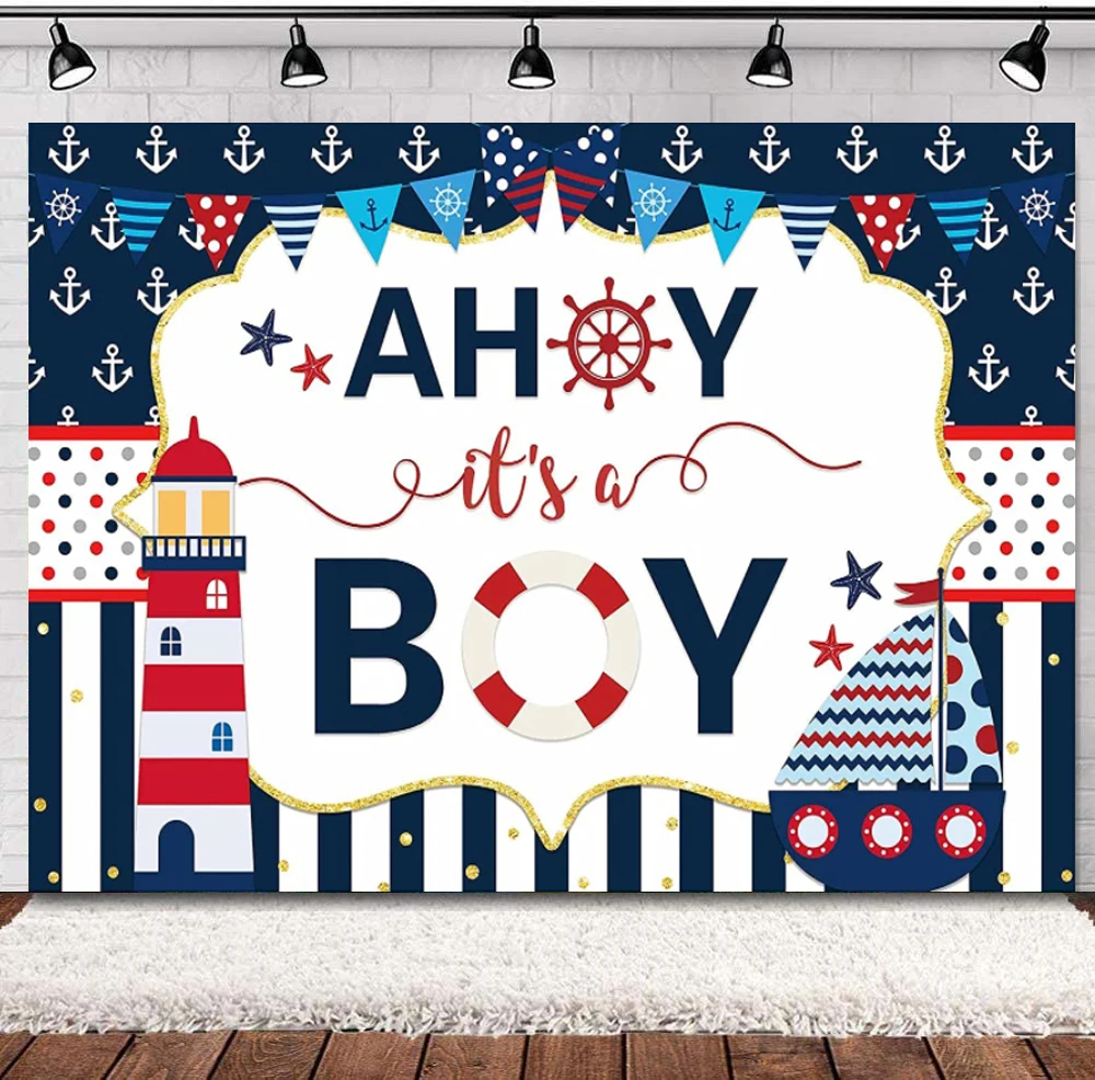 Boy Nautical Baby Shower Photography Backdrop Marine Lighthouse Voyage Boat  Party Banner Decorations 1st Birthday Background|Background| - AliExpress