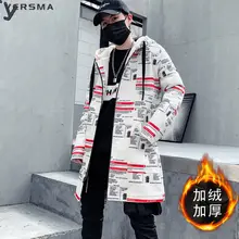 VERSMA корейский стиль одежда для мужчин граффити печатных длинное Мужское пальто хип хоп длинная куртка в готическом стиле Мужской плащ с капюшоном дропшиппинг