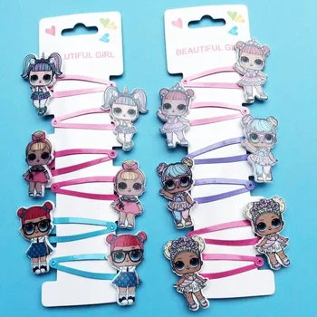 

6pcs LOL Surprise Dolls Hairpin Rubber Band Hair Accessories Cartoon Resin Printing Accessories A Set Girl Headdress