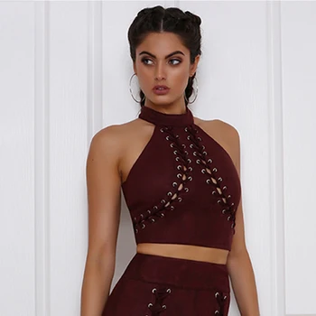 

Women Sexy Party Tops Sleeveless Short Crop Camisoles Summer Fashion Lace Up Hollow Out Clubwear Casual Blusas Vest Tank Tops