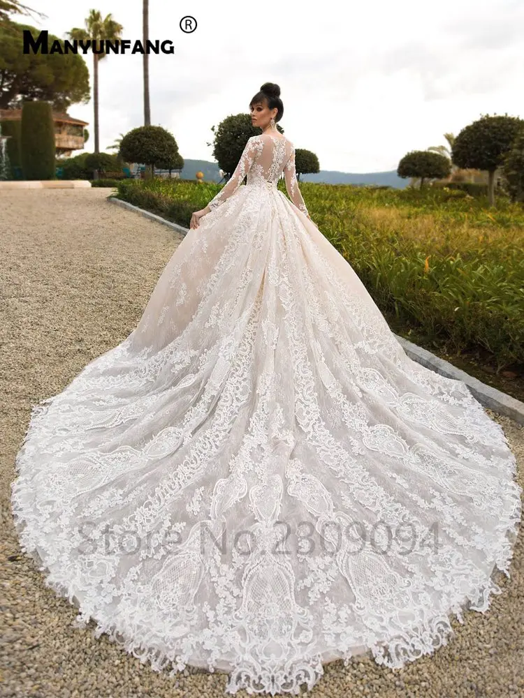 MANYUNFANG свадебное платье в стиле ампир с длинным рукавом vestidos de novia baratos на пуговицах, кружевное платье невесты, новинка