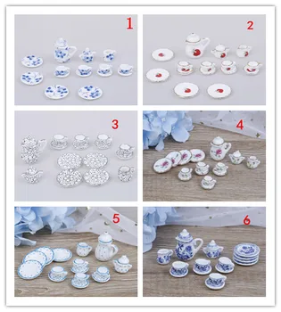 

New 15Pcs 1/12 Doll House Miniature Kitchen Flower Patten Porcelain Coffee Tea Cups Ceramic Tableware Accessories