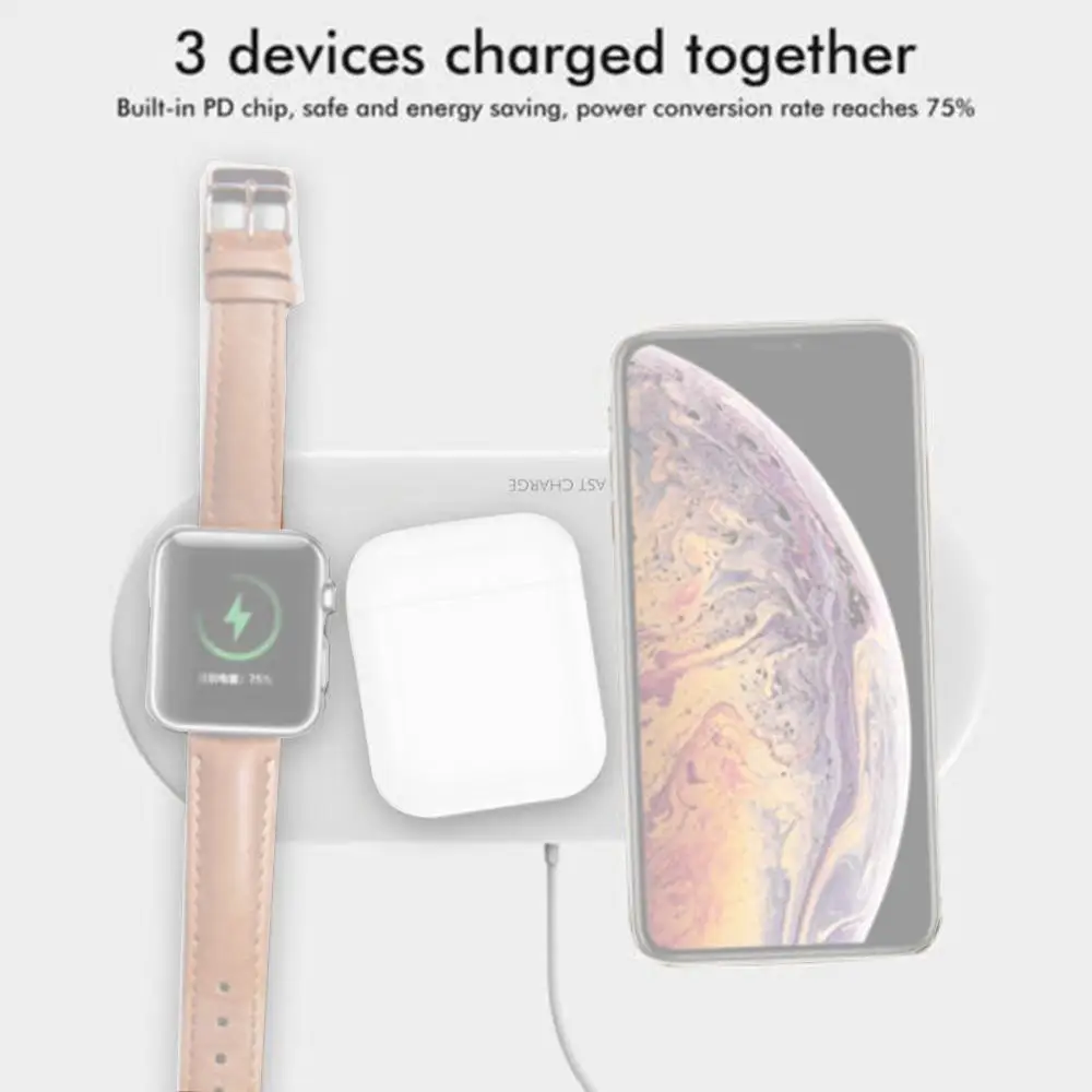 10 Вт 3 в 1 Беспроводное зарядное устройство для iPhone Airpods беспроводное индукционное зарядное устройство 3в1 Для iPhone 8 X XR XS Max