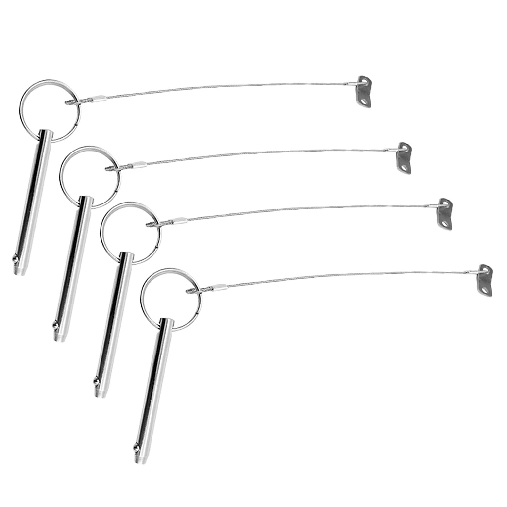 4x Boat Bimini Top 316 Stainless Steel Quick Release Pin w/ 240mm Lanyard