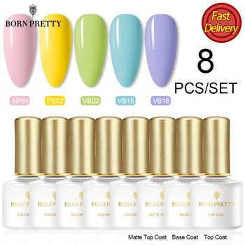 

BORN PRETTY Gel Nail Polish Set 8/6Pcs 6ml UV Gel Varnish Base Top Coat For Nails Soak Off UV LED Gel Manicuring Lot Gel Polish