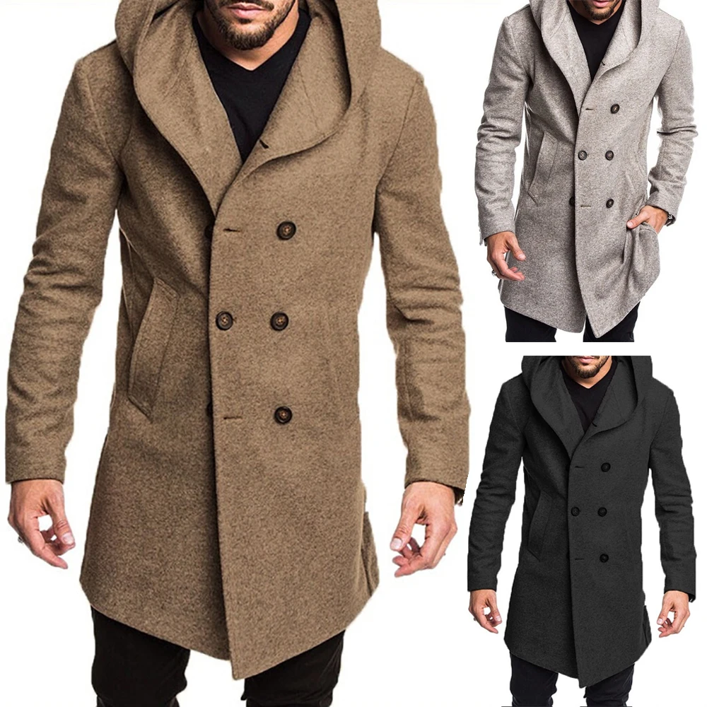 Autumn Winter British Style Men's Wool Coat New Design Zipper Long Trench Coat Brand Clothing Quality Hooded Woolen Coat Men Autumn Winter British Style Men's Wool Coat New Design Zipper Long Trench Coat Brand Clothing Quality Hooded Woolen Coat Men
