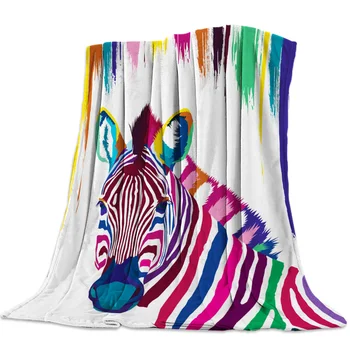 

Flannel Blanket for Bed Colored Zebra Watercolor Throw Blanket Portable Soft Blanket Warm Sofa Bed Sheets