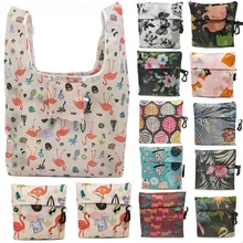 GABWE, новая переработанная сумка для покупок с фламинго, эко многоразовая сумка для покупок с короткими ручками, Сумка с мультяшным цветочным рисунком, складная сумка на плечо, сумки с принтом