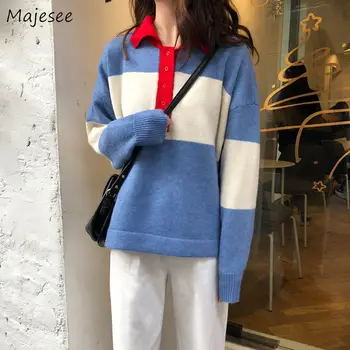 

Sweaters Women Patchwork Warm All-match Outwear Long Sleeve Womens Pullovers Korean Style Knitted High Quality Leisure Harajuku