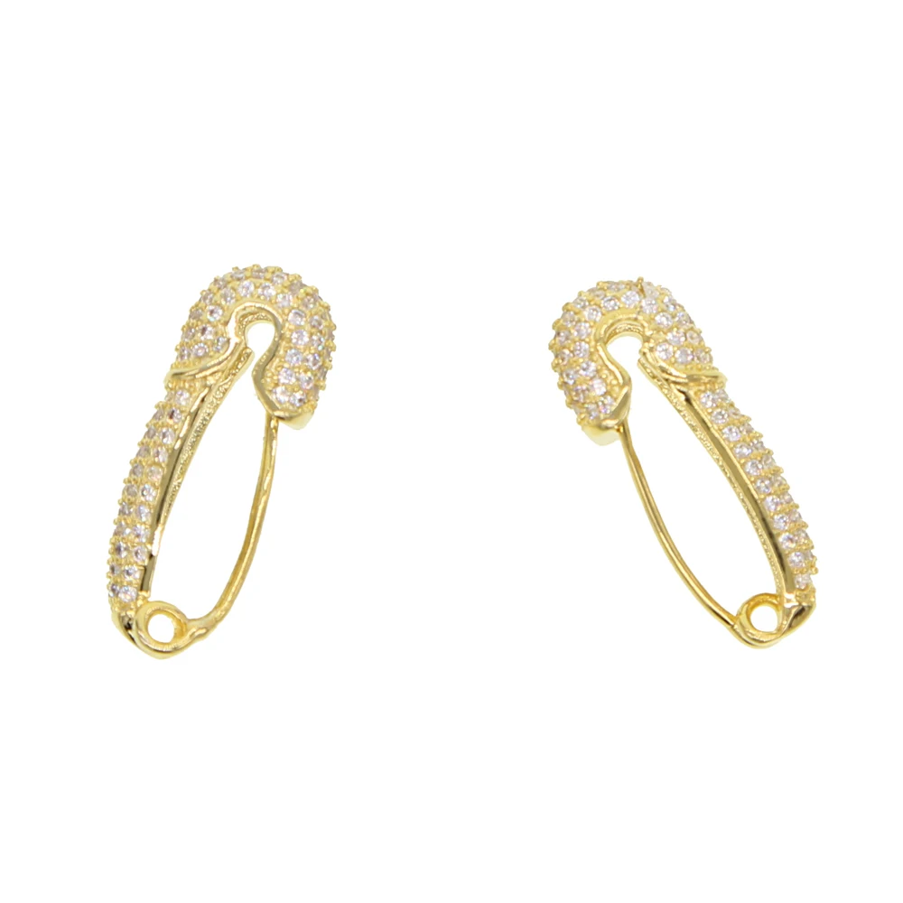 

2019 Hot Selling PUNK Rock Brief Style Gold color Small Safety Pin Shape paved cz Stud Earring For Women delicate dainty