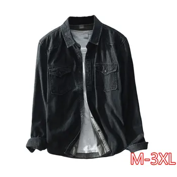 

2020 Spring New Men's Casual Black Denim Shirt Cotton Fashion Slim Long Sleeve Shirts Male clothes