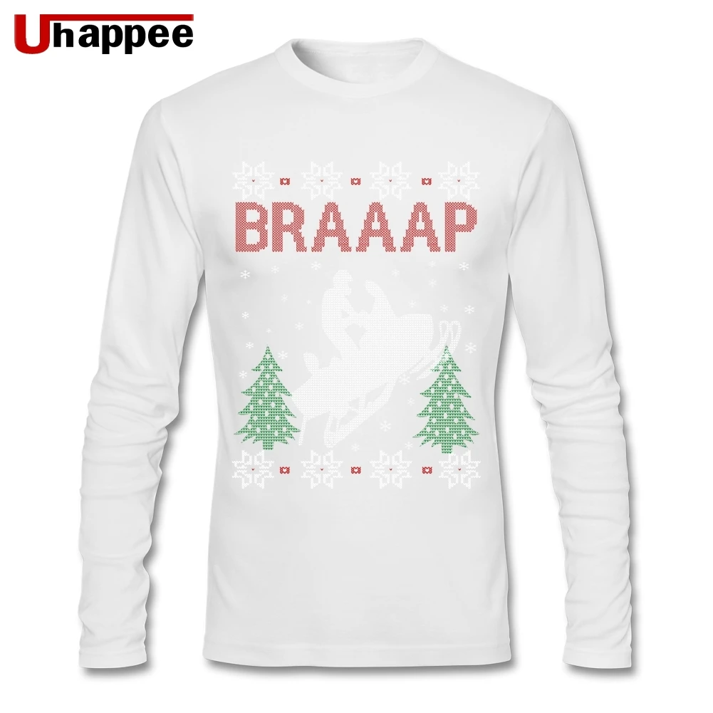 Уличный снегоход Braaap Рождественская футболка для мужчин Рождественский подарок мужчины o-образным вырезом печати с длинным рукавом хлопок плюс размер майки