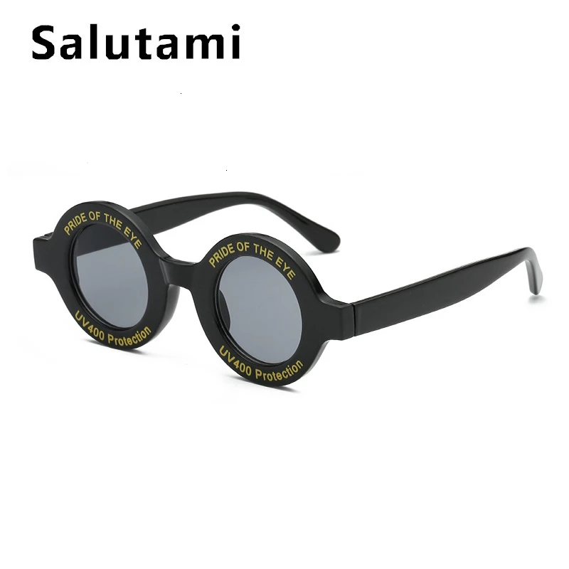 Белые, черные, маленькие круглые брендовые солнцезащитные очки для женщин и мужчин, Ins,, с буквенным принтом, оправа, женские солнцезащитные очки, винтажные, пара оттенков - Цвет линз: black gray letter