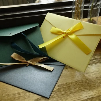 

New 10pcs/lot Vintage Ribbon Pearl Paper Envelopes 12 Colors Kraft Envelope for Wedding Invitation Envelope Gift Envelope