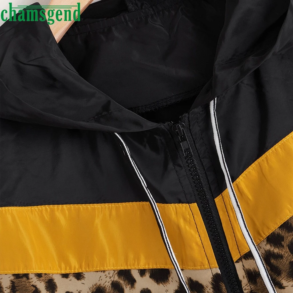 CHAMSGEND куртка леопардовая модная верхняя одежда тонкие кожаные костюмы на молнии с длинным рукавом Куртка с капюшоном пальто Casaco Feminino Manteau