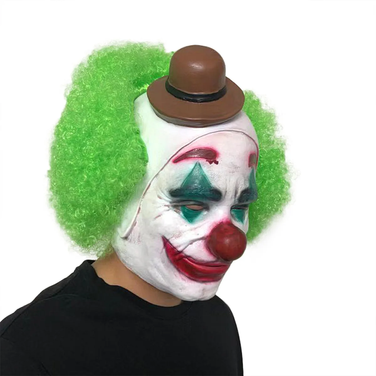 Joker Mask Movie Batman The Dark Knight Cosplay Horror Scary Clown Mask with Green Hair Wig Halloween Latex Mask Party Costume