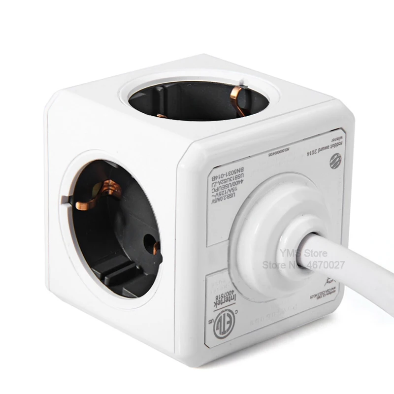 Allocacoc EU Power Strip Sockets Powercube Smart Home Electronic Charging 5V 2 USB + 4 Ports Adapter Standard Plug 3m Extension