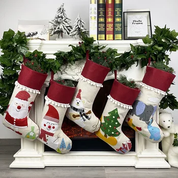 

Linen Santa Claus Snowman Christmas Socking Christmas Decorations For Home New Year Gifts Wrapping Festival Party Kids Toy 2021