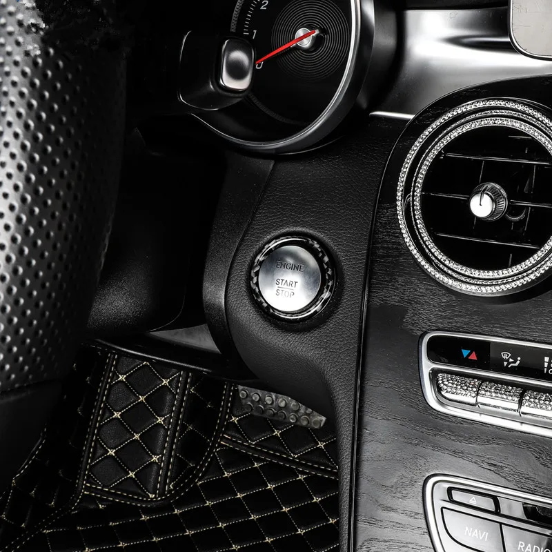 Engine-Start-Stop-Ignition-Key-Circle-Decoration-Cover-Trim-Carbon-Fiber-For-Mercedes-Benz-C-E (2)