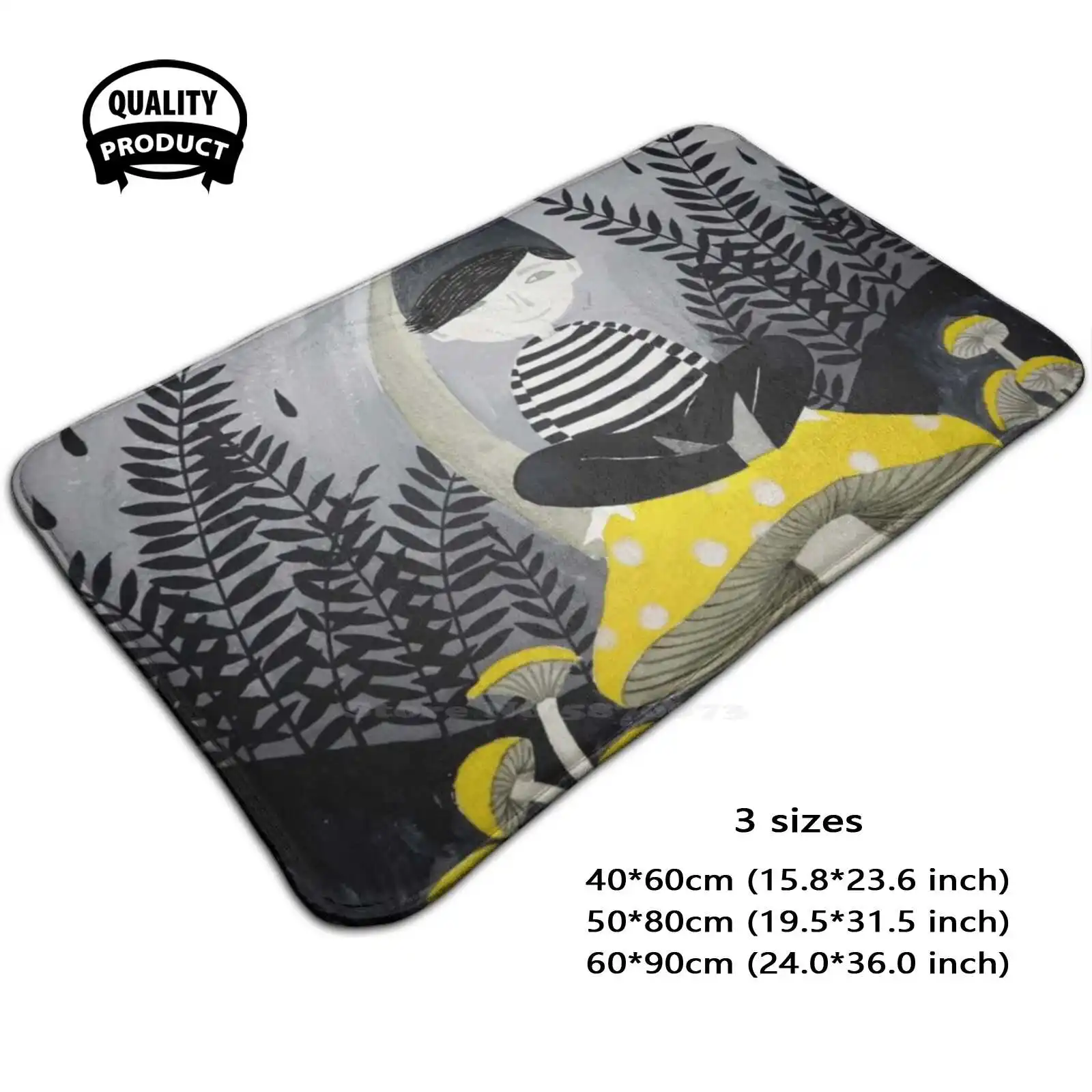 Удобный коврик для двери с иллюстрацией под дождем и лесными грибами ног