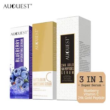 

AuQuest 24K Gold Essence Blueberry Peptide VC Face Serum Whitening Pre Makeup Liquid Moisturizing Face Care Skin Set Solution
