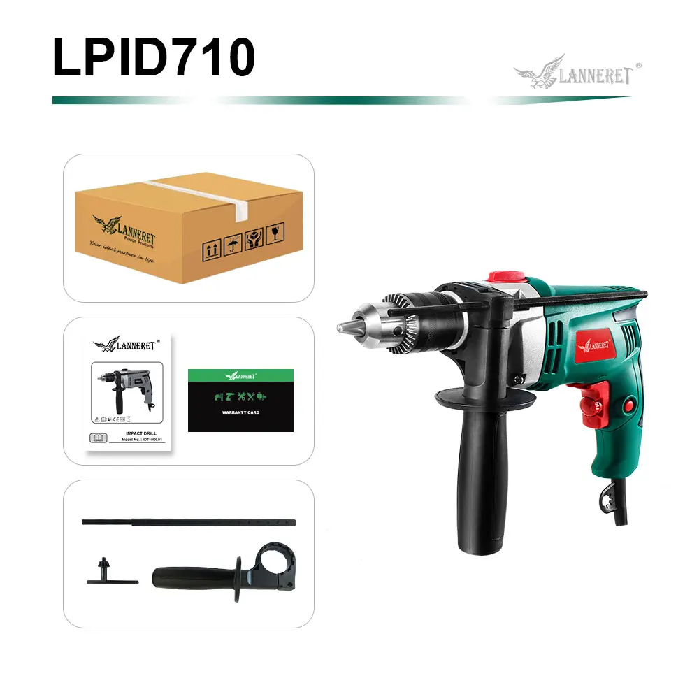 LANNERET 710 Вт Электрическая Дрель ударная дрель lHammer дрель многофункциональная Регулируемая скорость деревообрабатывающие электроинструменты переменного тока - Цвет: Greeen