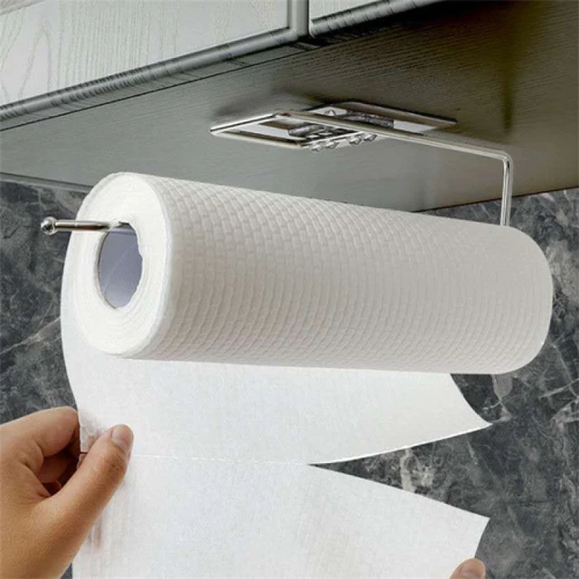 Soporte adhesivo de acero inoxidable para papel higiénico, portarrollos sin  agujero, cocina, baño, estante de almacenamiento alargado - AliExpress