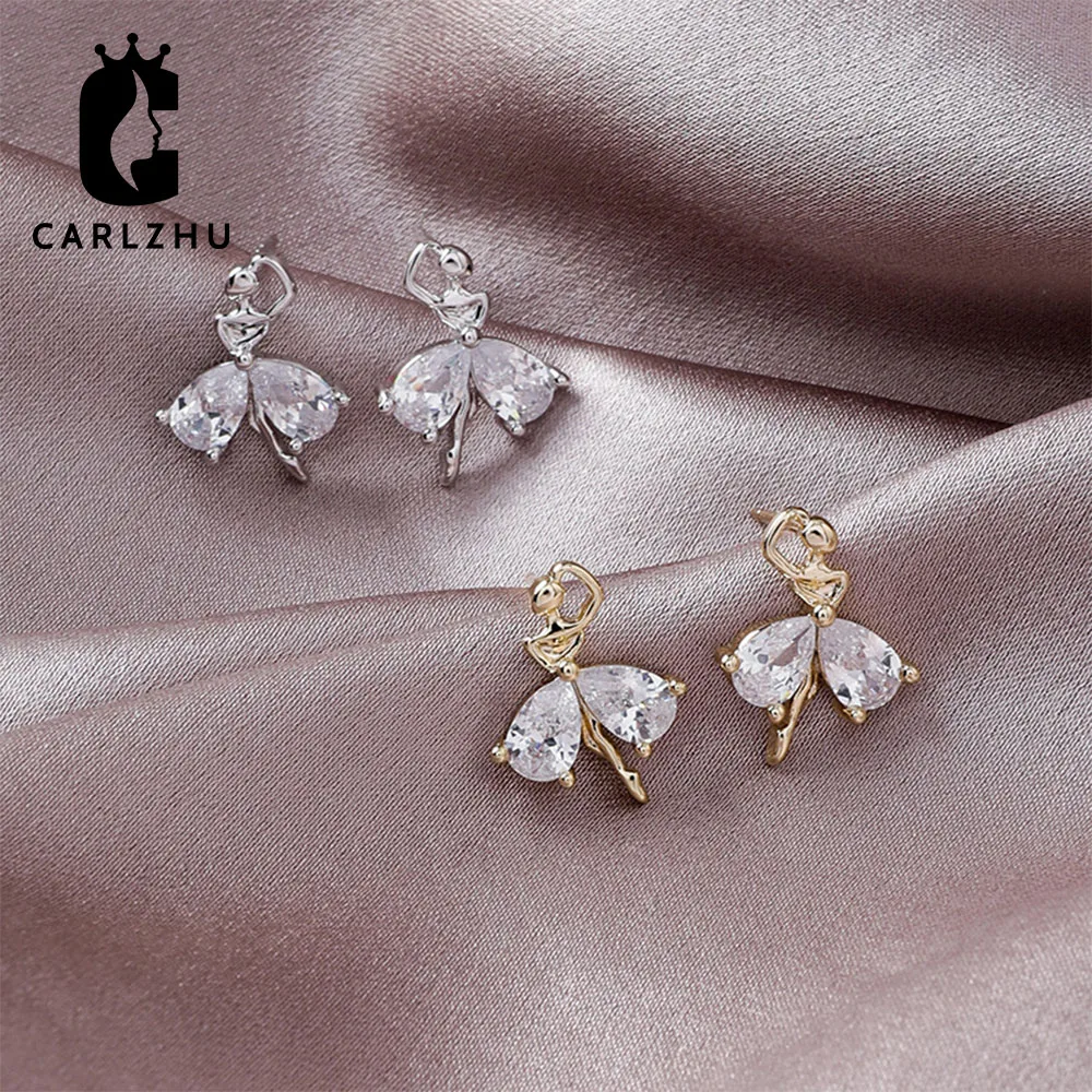 Gold Plated 925 Sterling Silver CZ Zirconia Ballerina Dancer Ballet Dance Mini Stud Earrings Recital Gift Girls Wedding Brides | Украшения
