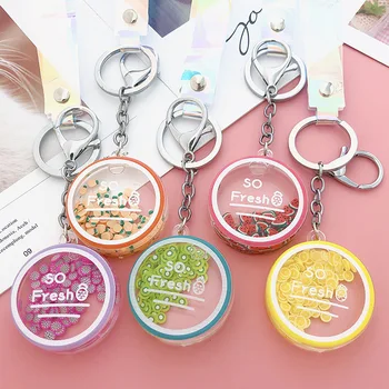 

Korean Cute Moving Liquid keychain car Fruit Quicksand Bottle Keychains bag keyring keychain women trinket lovely rope Gifts