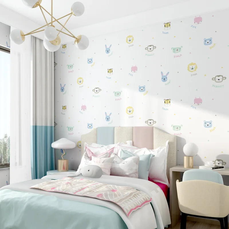 

Children Room Cartoon Non-woven Wallpaper Cute 3D Animal Modern Minimalist Bedroom Living Room Wall Wallpaper