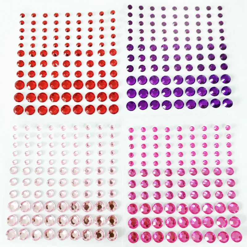 (2 sheets) 198pcs Round 4mm 6mm 8mm Acrylic Rhinestone Gem Stickers Self Adhesive Sticky Crystal Diamantes DIY Embellishments