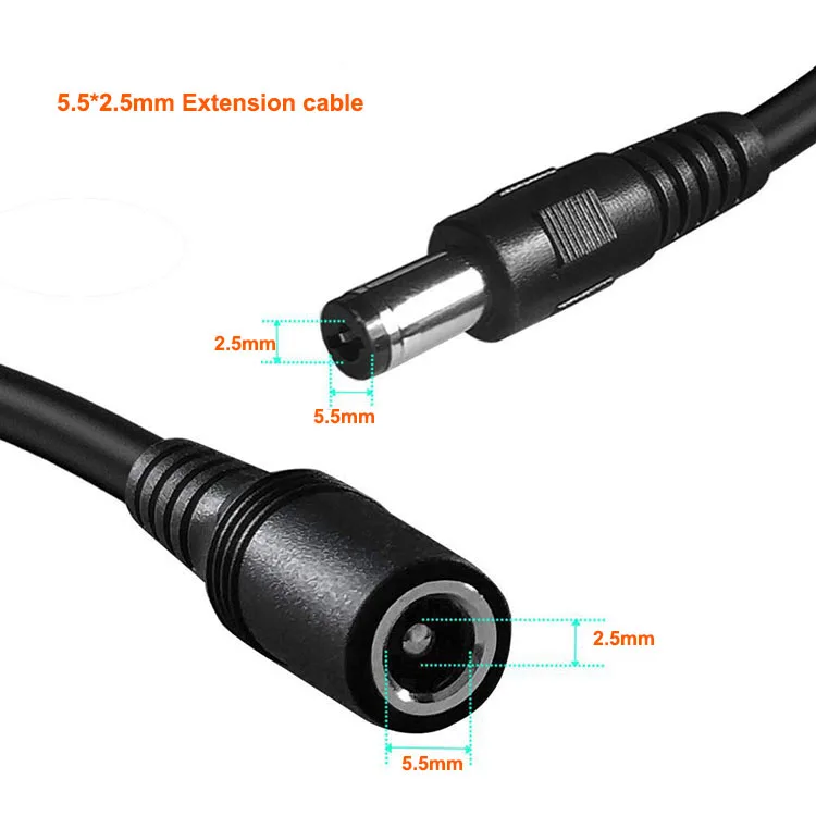 10 футов DC Мужской и Женский Удлинительный шнур питания, черный 20AWG Сверхмощный удлинитель Кабель с DC 5,5x2,5 мм разъем баррель