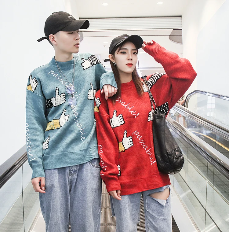 Men's sweater 019 autumn and winter new handsome round neck couple loose sweater youth personality fashion men's clothing