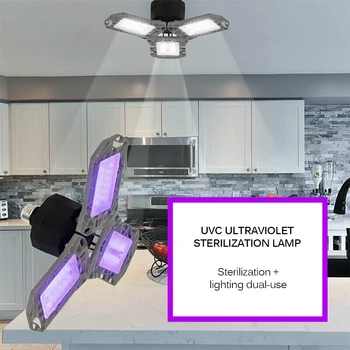 

60W UVC Germicidal Lamp LED Fan Blade Light Lighting Garage Light Ultraviolet Disinfection Sterilization Light Kill Mites Light