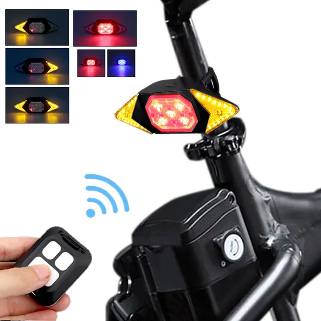 US $15.65 Smart Bike Turning Signal Cycling Taillight Intelligent USB Bicycle Rechargeable Rear Light Remote 