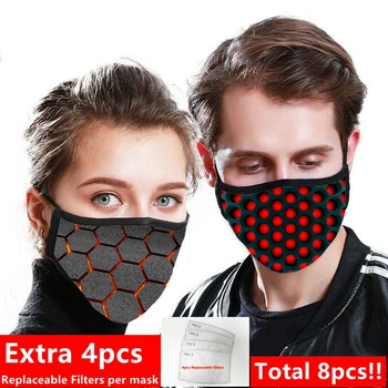 

2pcs/lot Fashion Cotton Reusable Masks Unisex Women Pm2.5 Printed Cute Washable Face Mask Dustproof Replacement 4pcs Filters